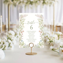 Numéro de table de mariage avec fleur sauvage vert