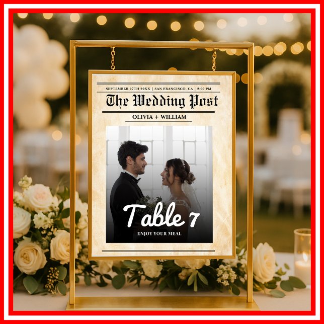 Numéro de table de mariage avec journal rustique e (Créateur téléchargé)