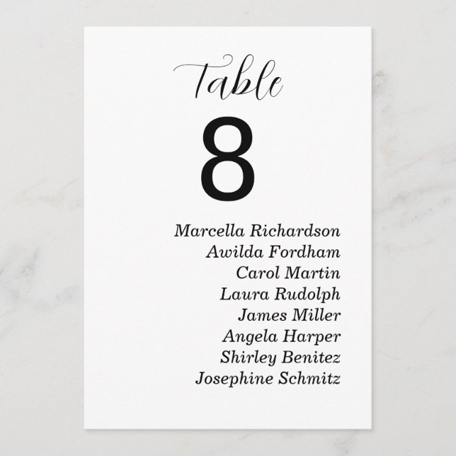 Numéro de table de mariage avec noms (Devant)