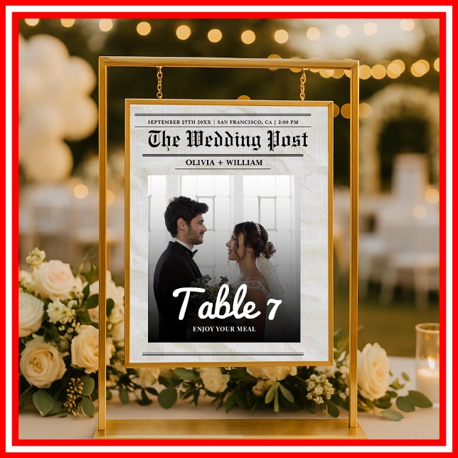 Numéro de table de mariage avec photo de journal v (Créateur téléchargé)