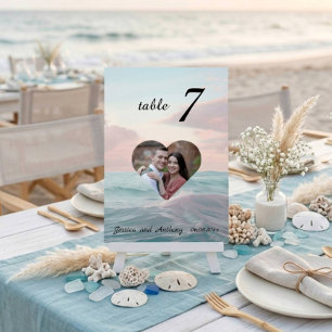 Numéro de table de mariage avec photo de plage élé