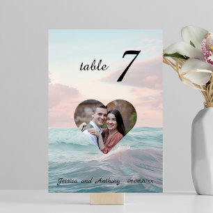 Numéro de table de mariage avec photo de plage élé