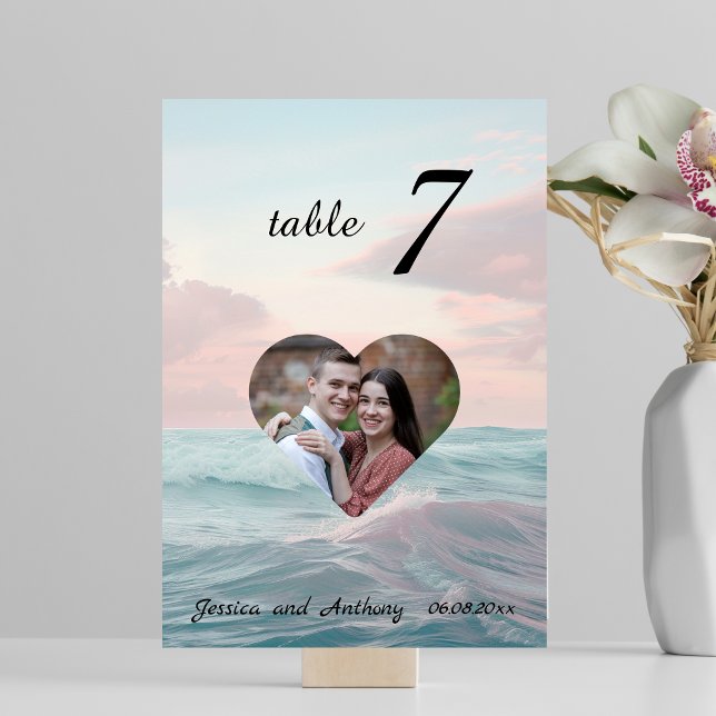 Numéro de table de mariage avec photo de plage élé (Créateur téléchargé)