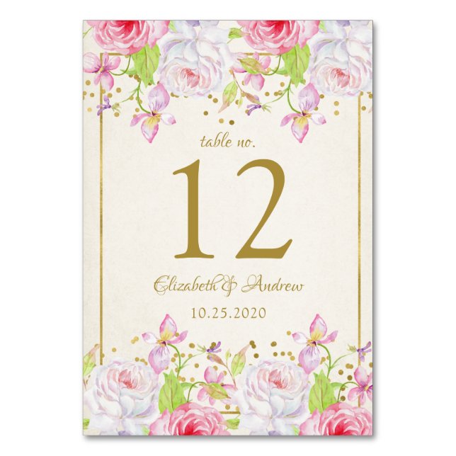 Numéro de table de mariage avec roses et confettis (Par défaut)