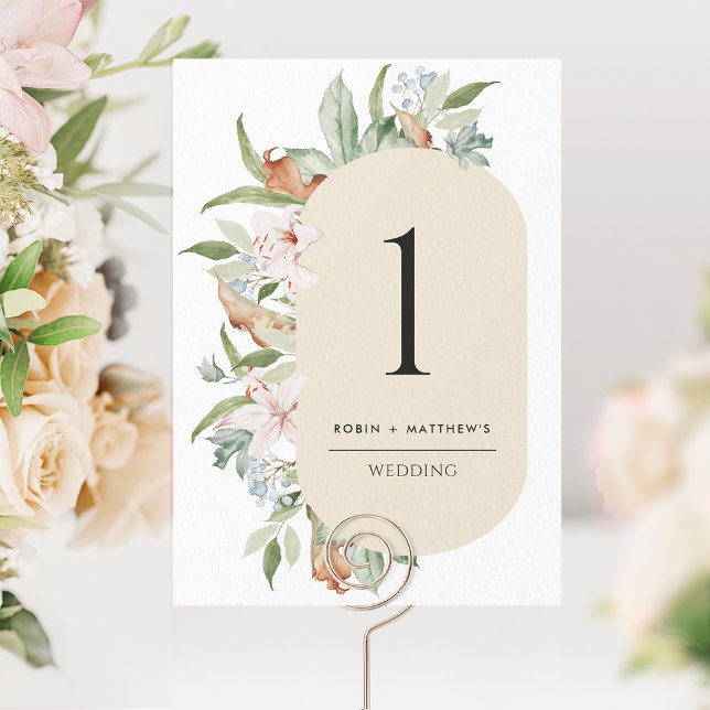 Numéro de table de mariage Beige Élégant, Fleurs T (Créateur téléchargé)