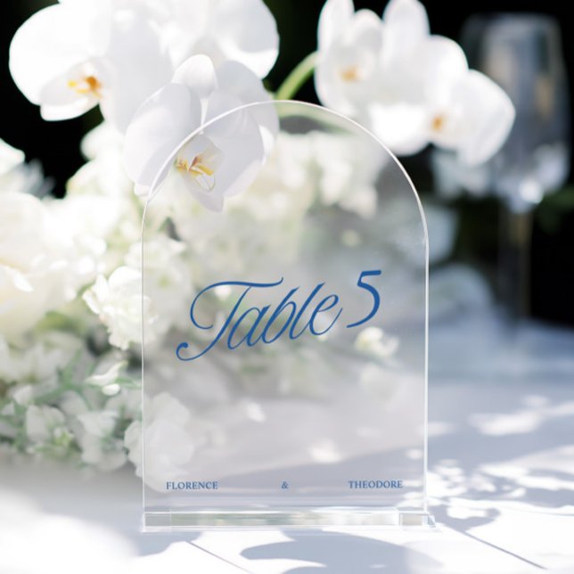 Numéro de table de mariage bleu acrylique moderne (Modern Acrylic Blue Wedding Table Number)