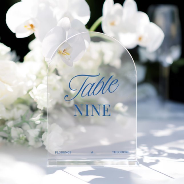 Numéro de table de mariage bleu acrylique moderne (Modern Acrylic Blue Wedding Table Number)