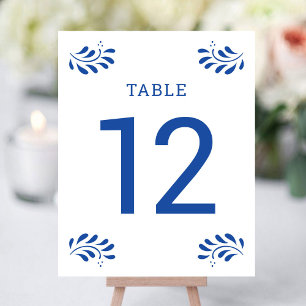 Numéro de table de mariage bleu de style Puebla