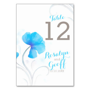 Numéro de table de mariage bleu fleur sauvage aqua