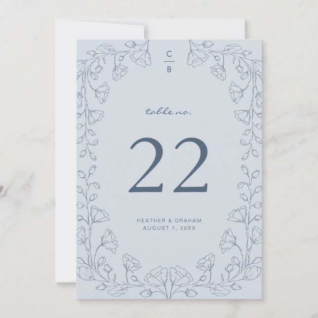 Numéro de table de mariage bleu floral (Devant)
