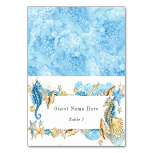Numéro de table de mariage bleu or sous la mer