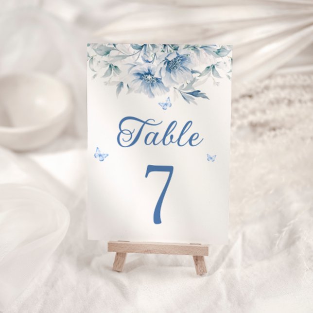 Numéro de Table de Mariage Bleu Poussiéreux Élégan (Créateur téléchargé)