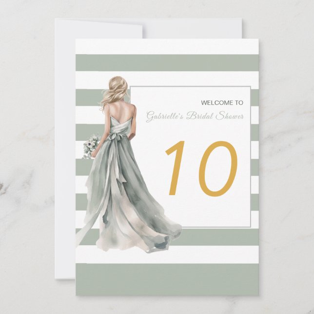 Numéro de table de mariage blond rayures vert saug (Devant)