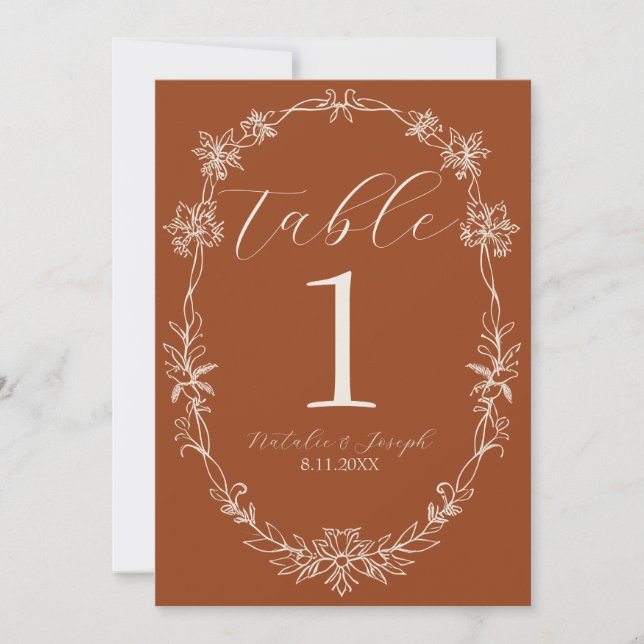 Numéro de table de mariage bohème orange brûlé élé (Devant)