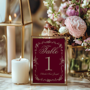 Numéro de table de mariage bordeaux beige floral f