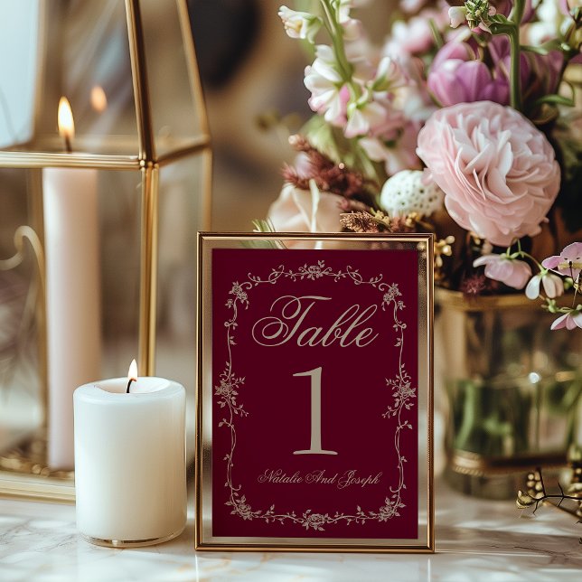 Numéro de table de mariage bordeaux beige floral f (Créateur téléchargé)