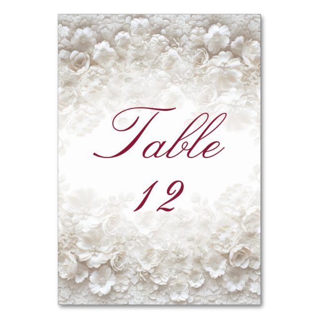 Numéro de table de mariage bordeaux floral blanc 3 (Par défaut)