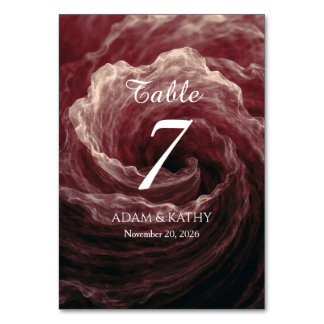 Numéro de table de mariage bordeaux rose rouge rom