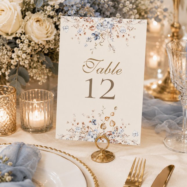 Numéro de table de mariage botanique bleu poussiér (Dusty Blue Botanical Wedding Table Number)