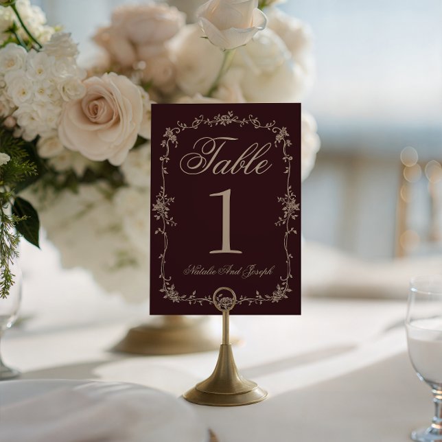 Numéro de table de mariage botanique bordeaux flor (Créateur téléchargé)