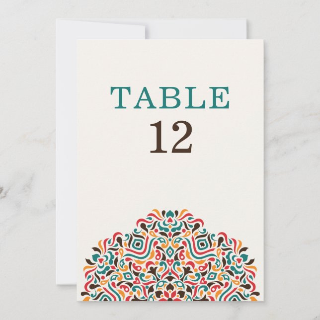 Numéro de table de mariage botanique ethnique boho (Devant)