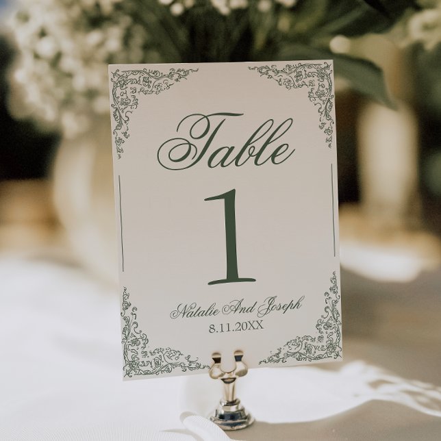 Numéro de table de mariage botanique floral vert b (Créateur téléchargé)