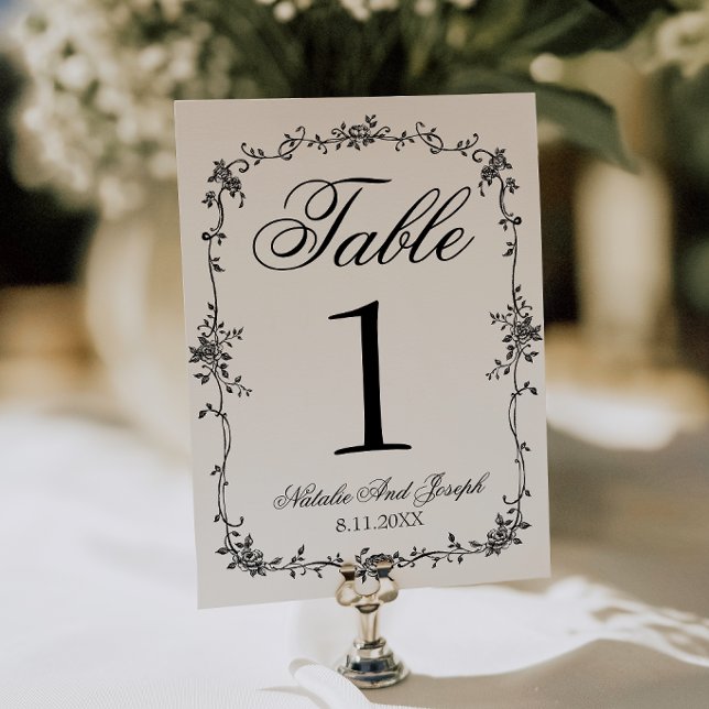 Numéro de table de mariage botanique noir blanc fl (Créateur téléchargé)