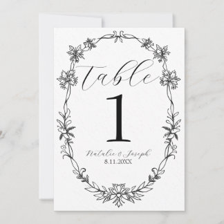 Numéro de table de mariage botanique noir et blanc