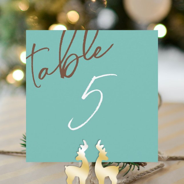 Numéro de table de Mariage Brown vert à la menthe (mint green chocolate brown elegant script calligraphy wedding table number sign for reception table)