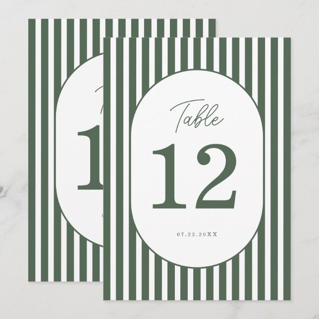 Numéro de table de mariage cabane prépa rayé vert (Devant / Derrière)