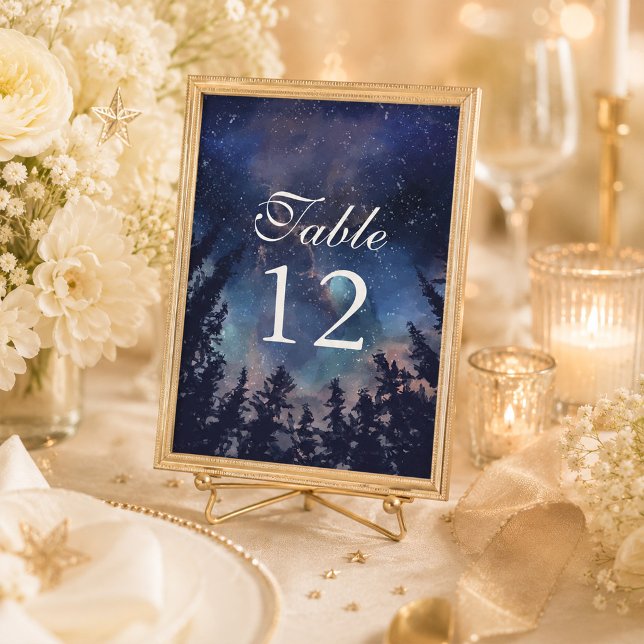 Numéro de table de mariage céleste Forêt Nuit étoi (Starry Night Forest Celestial Wedding Table Number on a celestial wedding table)