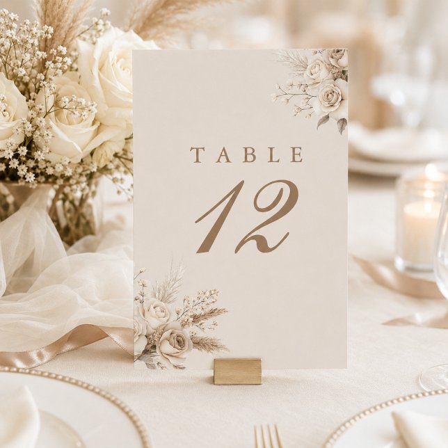 Numéro de table de mariage Champagne Beige Roses d (Ivory Roses Champagne Beige Wedding Table Number)