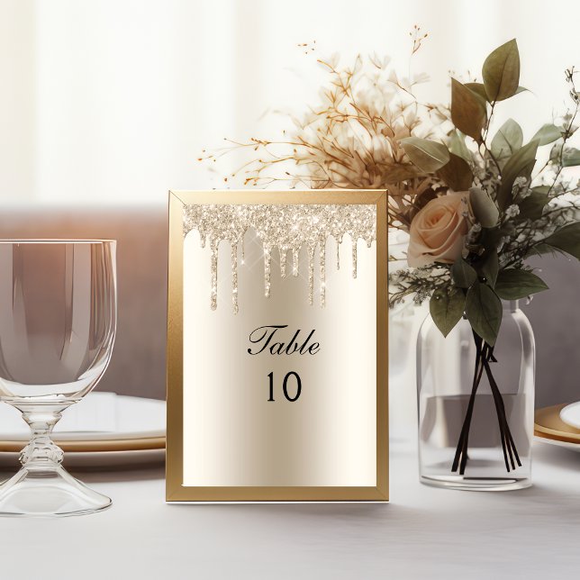 Numéro de table de mariage Champagne qui dégouline (Champagne Dripping Glitter Quinceanera Table number Cards)