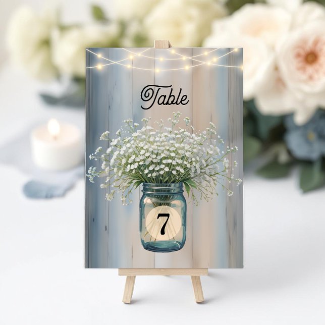 Numéro de table de mariage champêtre Baby's Breath (Table Number)