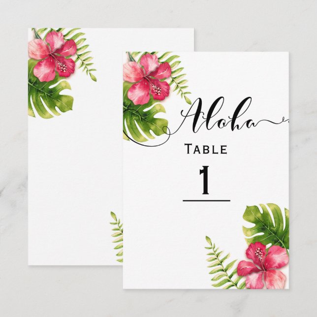 Numéro de table de mariage chic à fleurs d'hibiscu (Devant / Derrière)