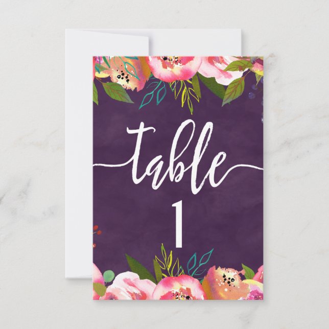 Numéro de table de mariage chic en fleurs Graphiqu (Devant)