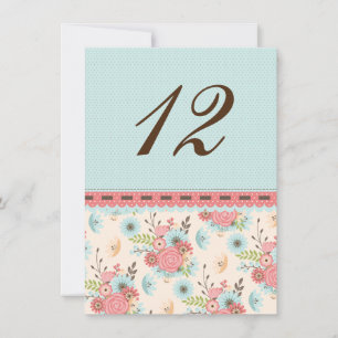 Numéro de table de mariage chic floral et à pois