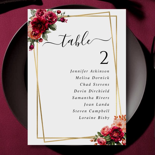 Numéro de table de mariage chic floral faux or (Créateur téléchargé)