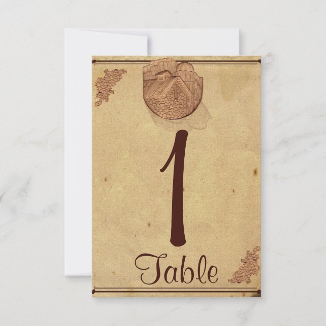 Numéro de table de mariage chic grange en pierre v (Devant)