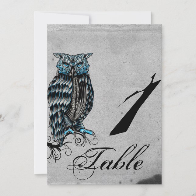 Numéro de table de mariage chic hibou gothique ble (Devant)