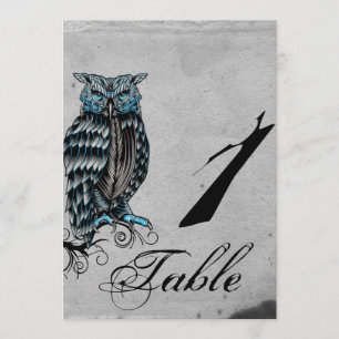 Numéro de table de mariage chic hibou gothique ble