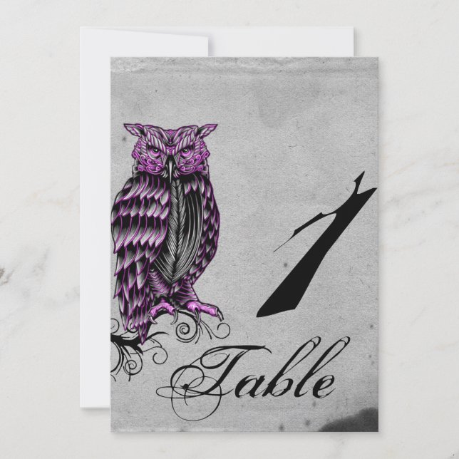 Numéro de table de mariage chic hibou gothique vio (Devant)