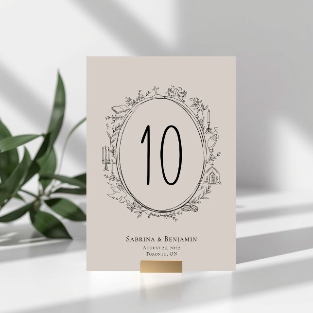 Numéro de table de mariage chrétien dessiné à la m (Créateur téléchargé)