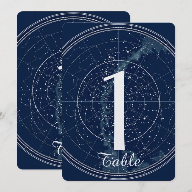 Numéro de table de mariage ciel de nuit constellat (Devant / Derrière)