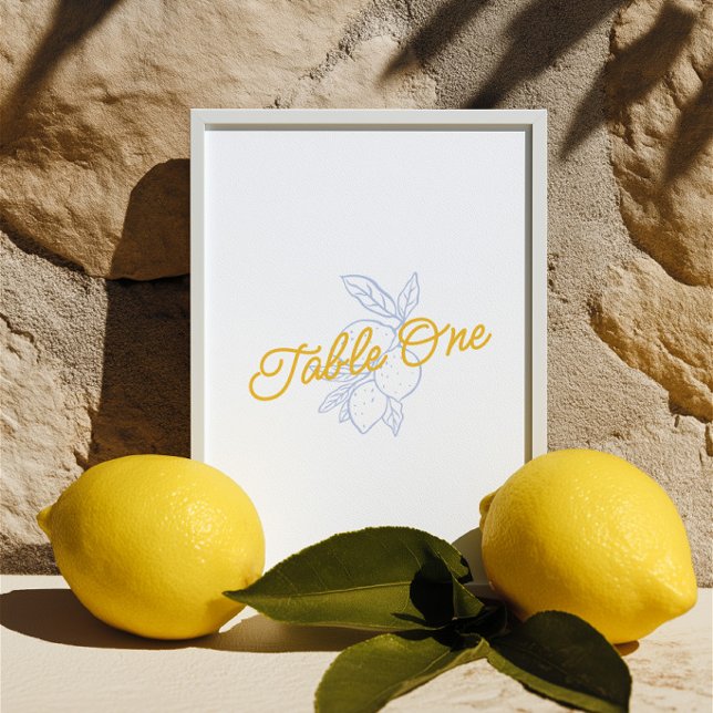 Numéro de Table de Mariage Citron Bleu et Jaune Ci (Citrus Blue & Yellow Lemon Wedding Table Number)