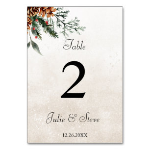 Numéro de table de mariage cônes de sapin