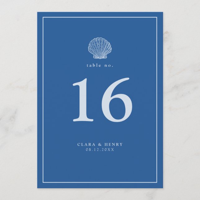 Numéro de table de mariage coquillage bleu françai (Devant)