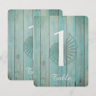 Numéro de table de mariage Coquillage bleu sur pla