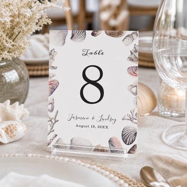 Numéro de table de mariage corail coquillage blanc (Créateur téléchargé)