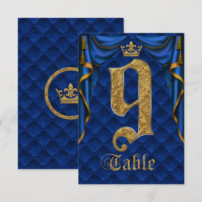 Numéro de table de mariage Couronne d'or Bleu Roya (Devant / Derrière)